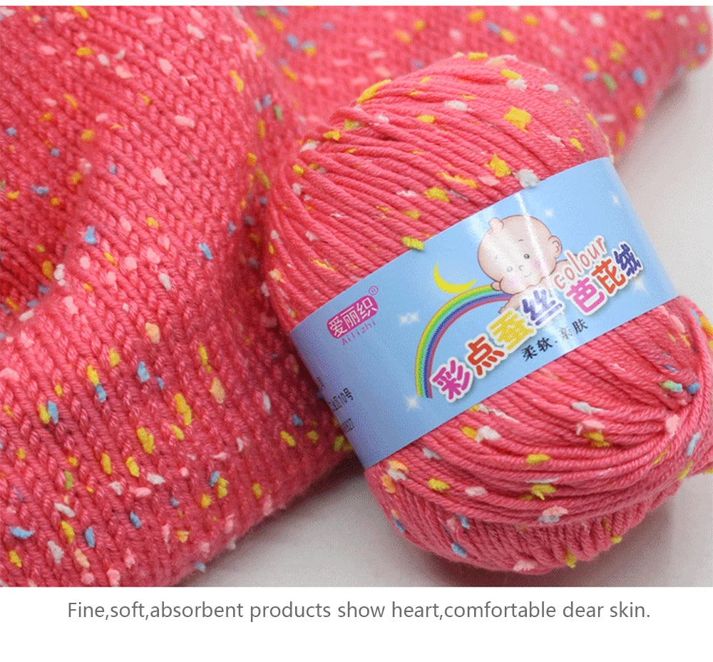 50g Colored Dot Silk Wool Yarn | Soft Baby Cotton Cashmere Blend for Knitting & Crochet