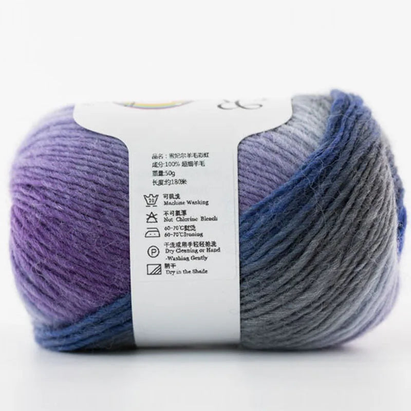 100% Wool Yarn – Rainbow Color Soft Thick Knitting & Crochet Thread
