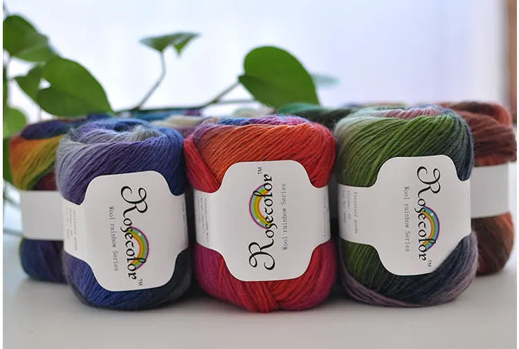 100% Wool Yarn – Rainbow Color Soft Thick Knitting & Crochet Thread