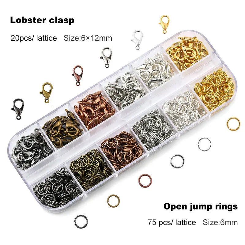 Jewelry Findings Kit with Zinc Alloy Jump Rings & Lobster Clasps