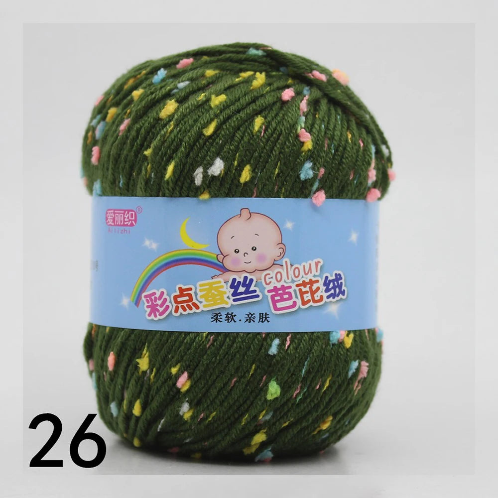 50g Colored Dot Silk Wool Yarn | Soft Baby Cotton Cashmere Blend for Knitting & Crochet