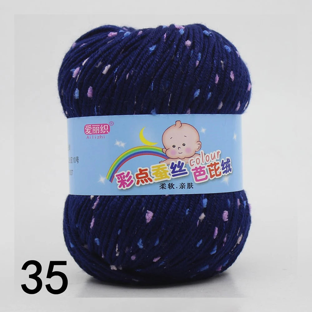 50g Colored Dot Silk Wool Yarn | Soft Baby Cotton Cashmere Blend for Knitting & Crochet
