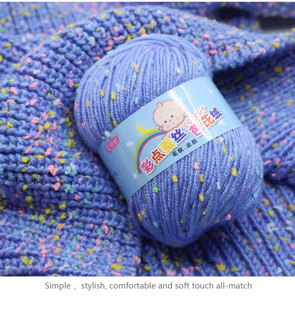 50g Colored Dot Silk Wool Yarn | Soft Baby Cotton Cashmere Blend for Knitting & Crochet