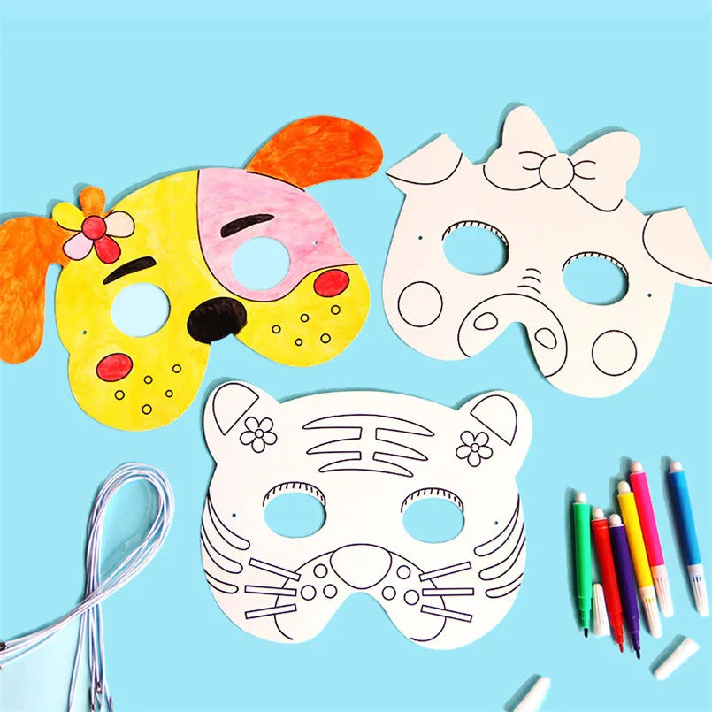 8Pcs Kids Cartoon Animal DIY Paper Mask Set with Color Pens