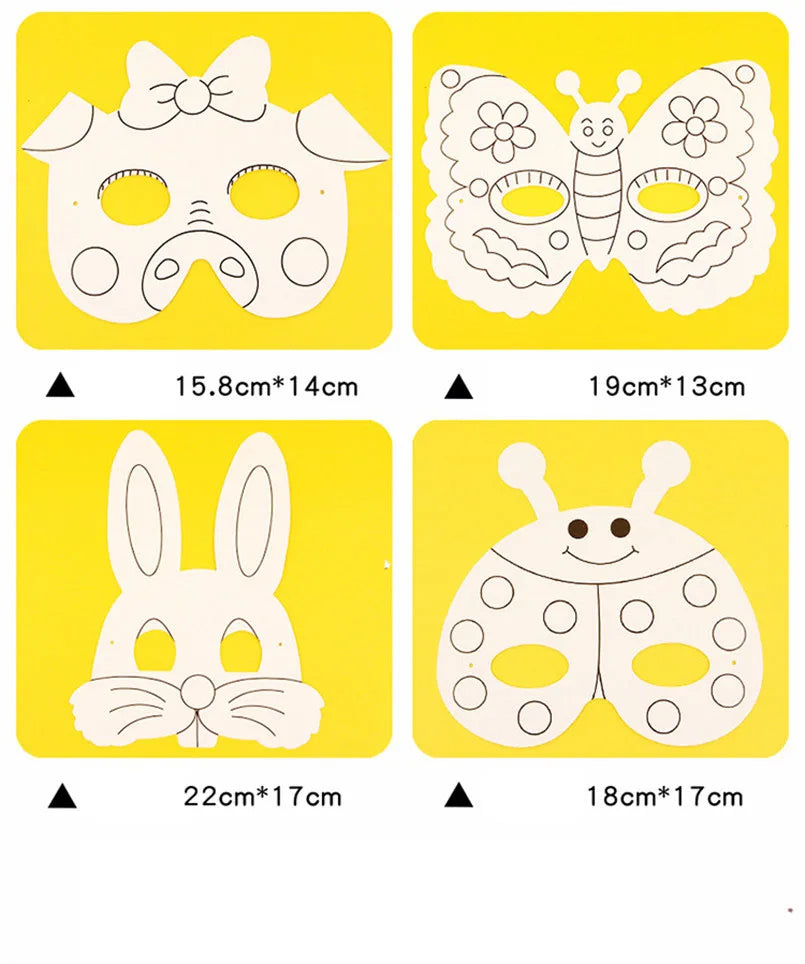 8Pcs Kids Cartoon Animal DIY Paper Mask Set with Color Pens