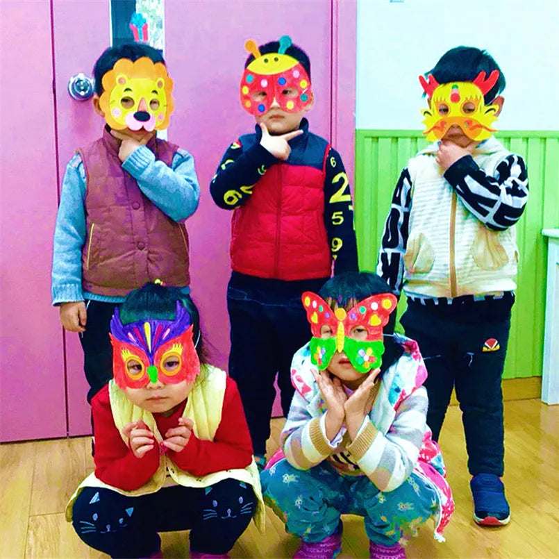 8Pcs Kids Cartoon Animal DIY Paper Mask Set with Color Pens