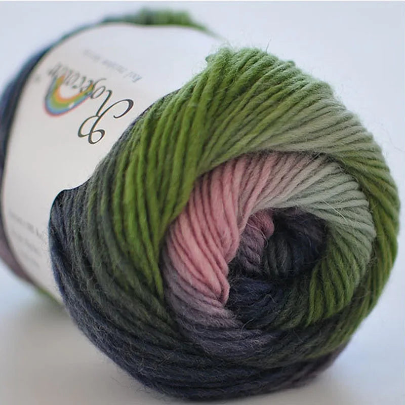 100% Wool Yarn – Rainbow Color Soft Thick Knitting & Crochet Thread