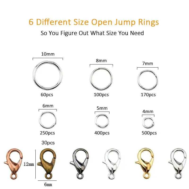 Jewelry Findings Kit with Zinc Alloy Jump Rings & Lobster Clasps