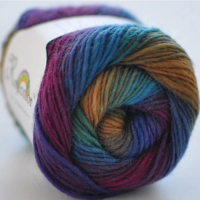 100% Wool Yarn – Rainbow Color Soft Thick Knitting & Crochet Thread
