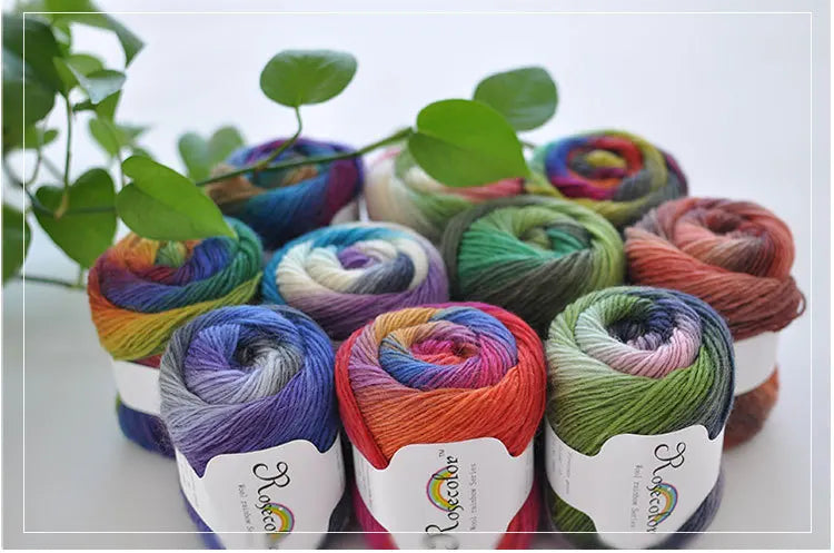 100% Wool Yarn – Rainbow Color Soft Thick Knitting & Crochet Thread