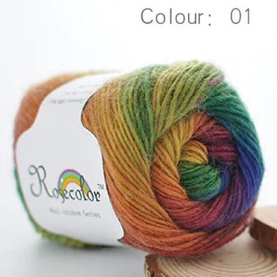 100% Wool Yarn – Rainbow Color Soft Thick Knitting & Crochet Thread