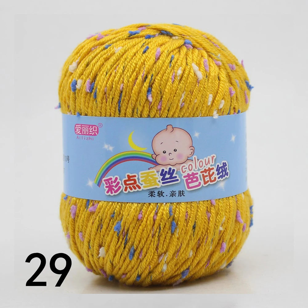 50g Colored Dot Silk Wool Yarn | Soft Baby Cotton Cashmere Blend for Knitting & Crochet