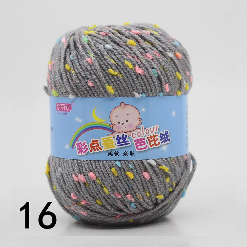 50g Colored Dot Silk Wool Yarn | Soft Baby Cotton Cashmere Blend for Knitting & Crochet