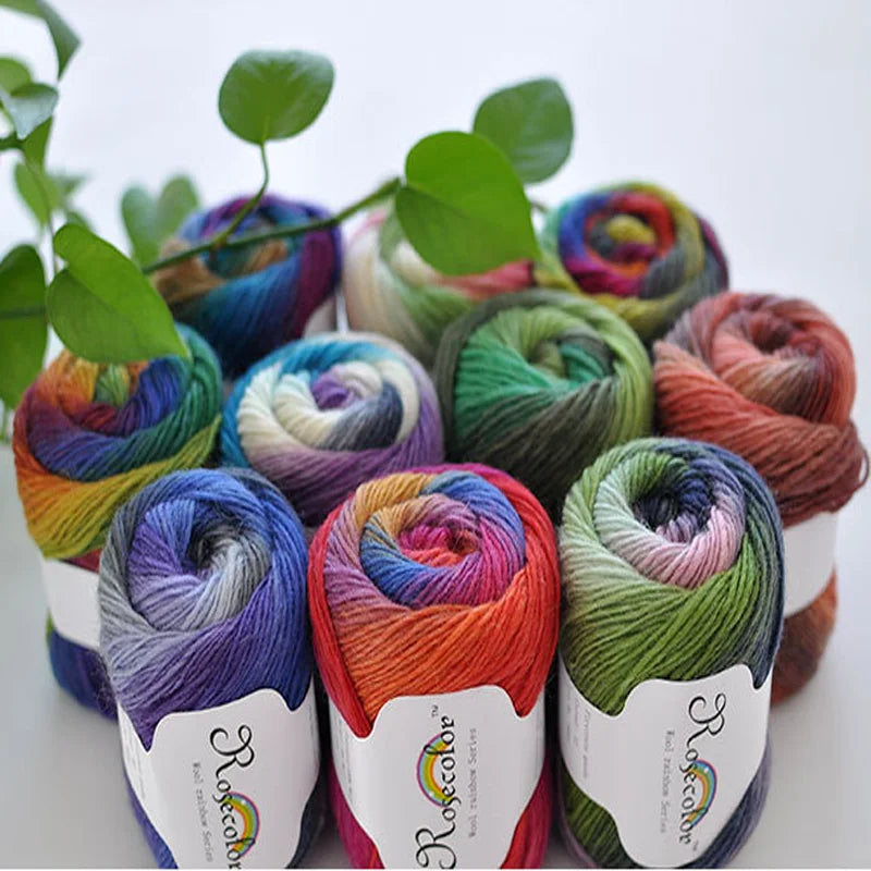 100% Wool Yarn – Rainbow Color Soft Thick Knitting & Crochet Thread