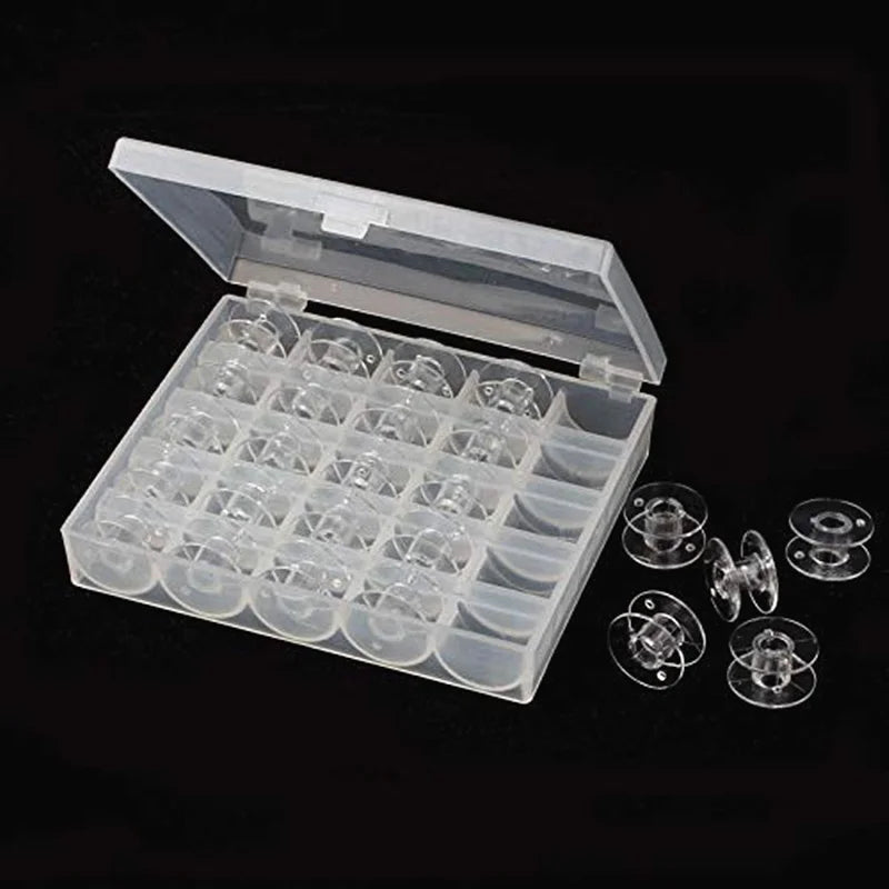 25Pcs Clear Sewing Machine Bobbins Set with Storage Box