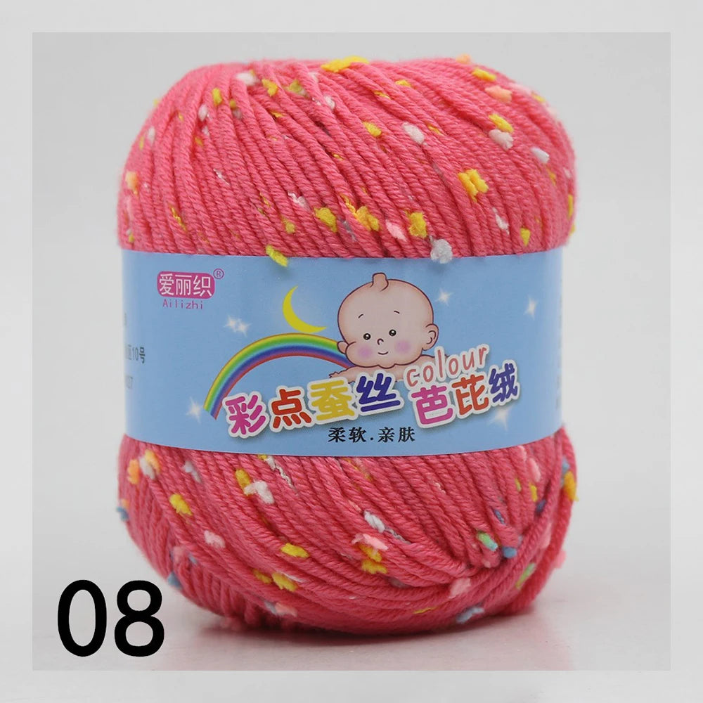 50g Colored Dot Silk Wool Yarn | Soft Baby Cotton Cashmere Blend for Knitting & Crochet