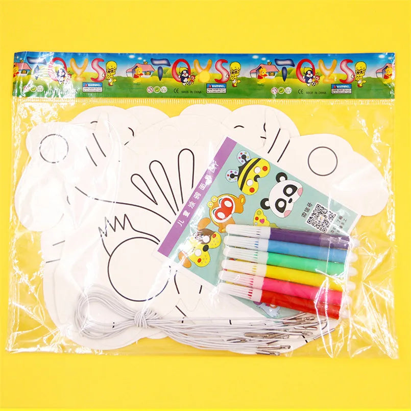 8Pcs Kids Cartoon Animal DIY Paper Mask Set with Color Pens