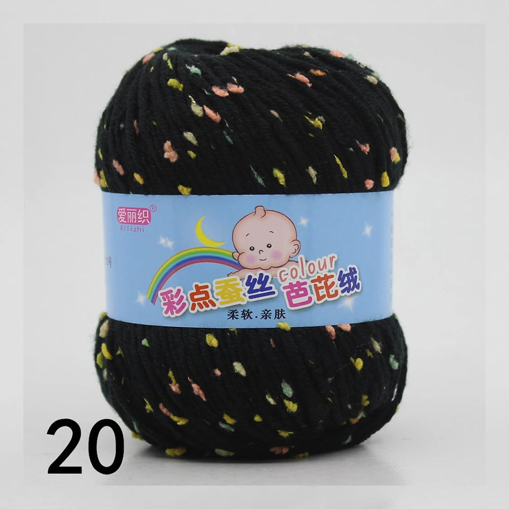 50g Colored Dot Silk Wool Yarn | Soft Baby Cotton Cashmere Blend for Knitting & Crochet