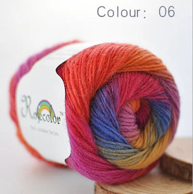100% Wool Yarn – Rainbow Color Soft Thick Knitting & Crochet Thread