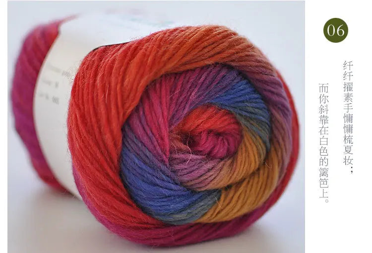 100% Wool Yarn – Rainbow Color Soft Thick Knitting & Crochet Thread