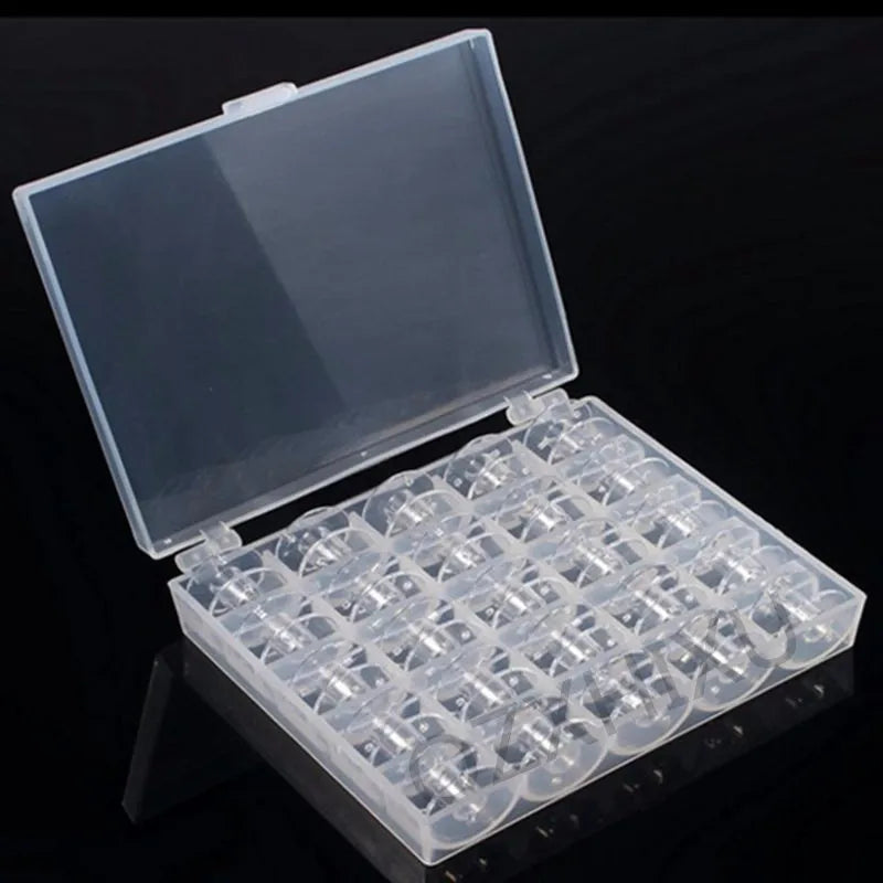 25Pcs Clear Sewing Machine Bobbins Set with Storage Box