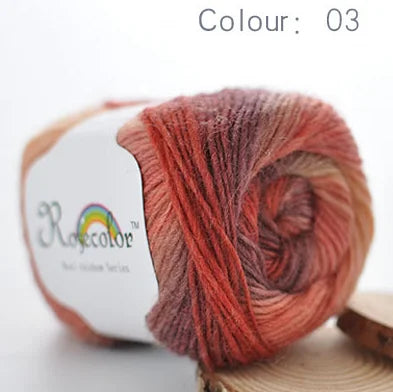 100% Wool Yarn – Rainbow Color Soft Thick Knitting & Crochet Thread