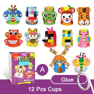 12Pcs Kids 3D DIY Paper Cup Craft Kit