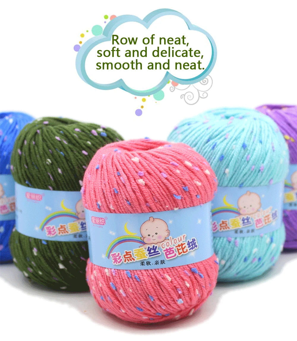 50g Colored Dot Silk Wool Yarn | Soft Baby Cotton Cashmere Blend for Knitting & Crochet