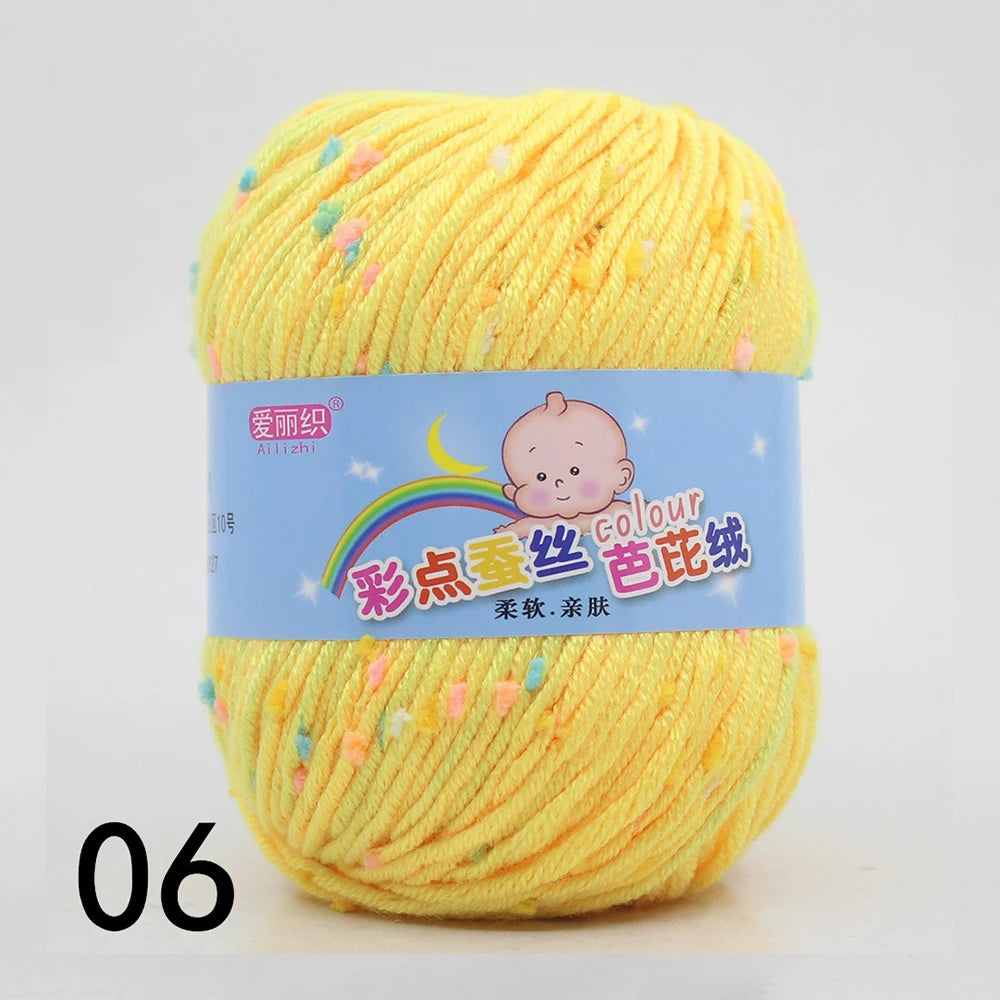 50g Colored Dot Silk Wool Yarn | Soft Baby Cotton Cashmere Blend for Knitting & Crochet