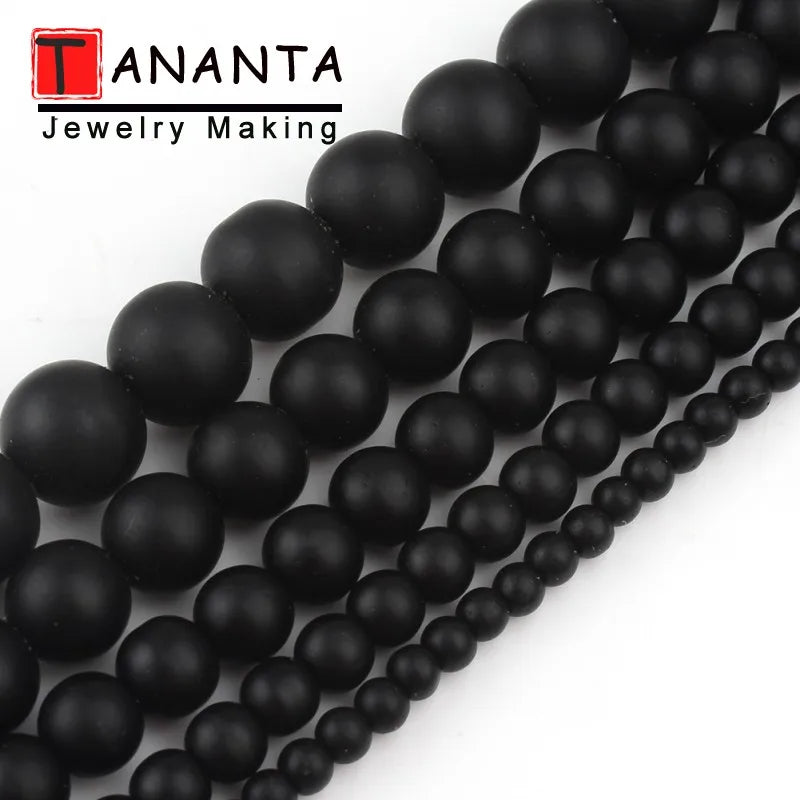 Matte Black Agate Onyx Beads – Natural Stone Jewelry Making Supply