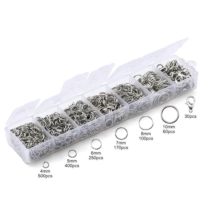 Jewelry Findings Kit with Zinc Alloy Jump Rings & Lobster Clasps
