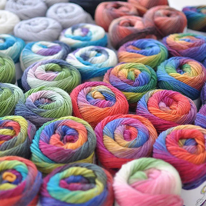 100% Wool Yarn – Rainbow Color Soft Thick Knitting & Crochet Thread