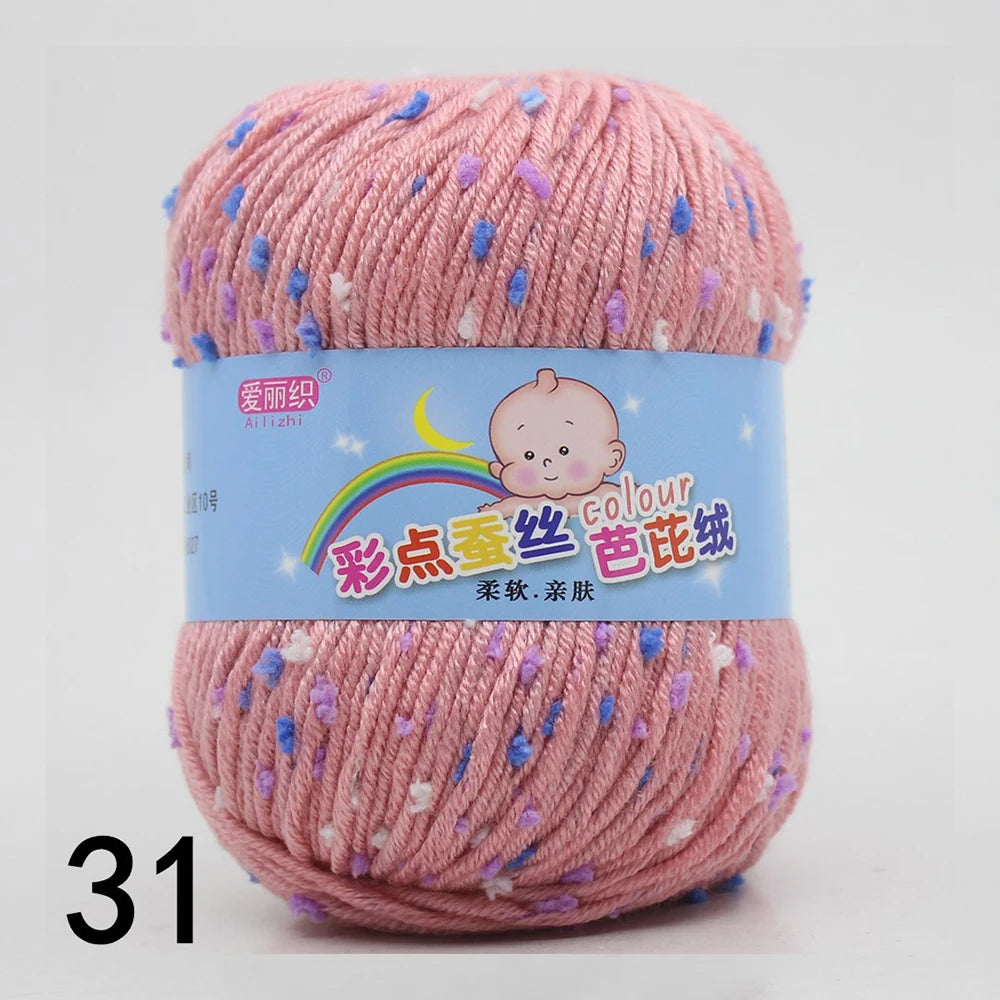 50g Colored Dot Silk Wool Yarn | Soft Baby Cotton Cashmere Blend for Knitting & Crochet