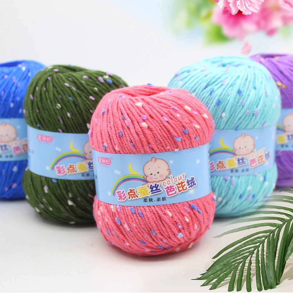 50g Colored Dot Silk Wool Yarn | Soft Baby Cotton Cashmere Blend for Knitting & Crochet