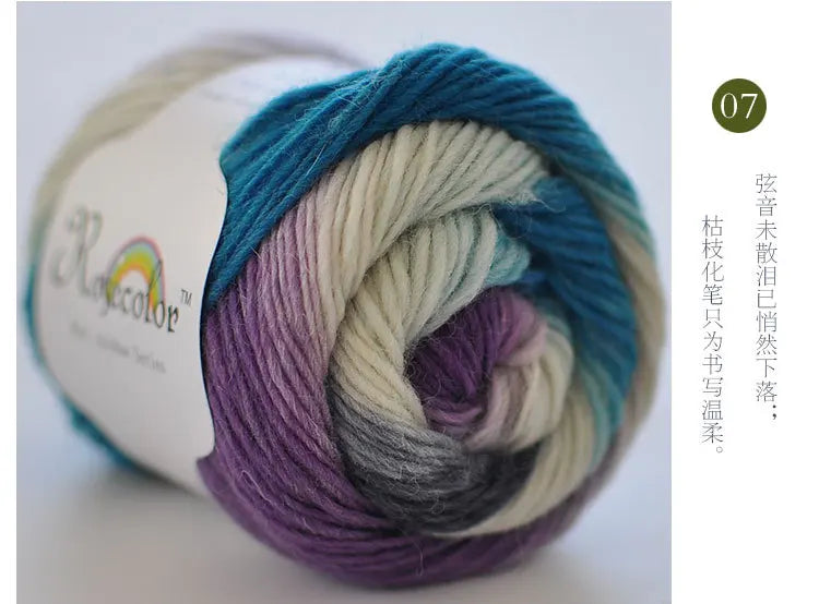 100% Wool Yarn – Rainbow Color Soft Thick Knitting & Crochet Thread