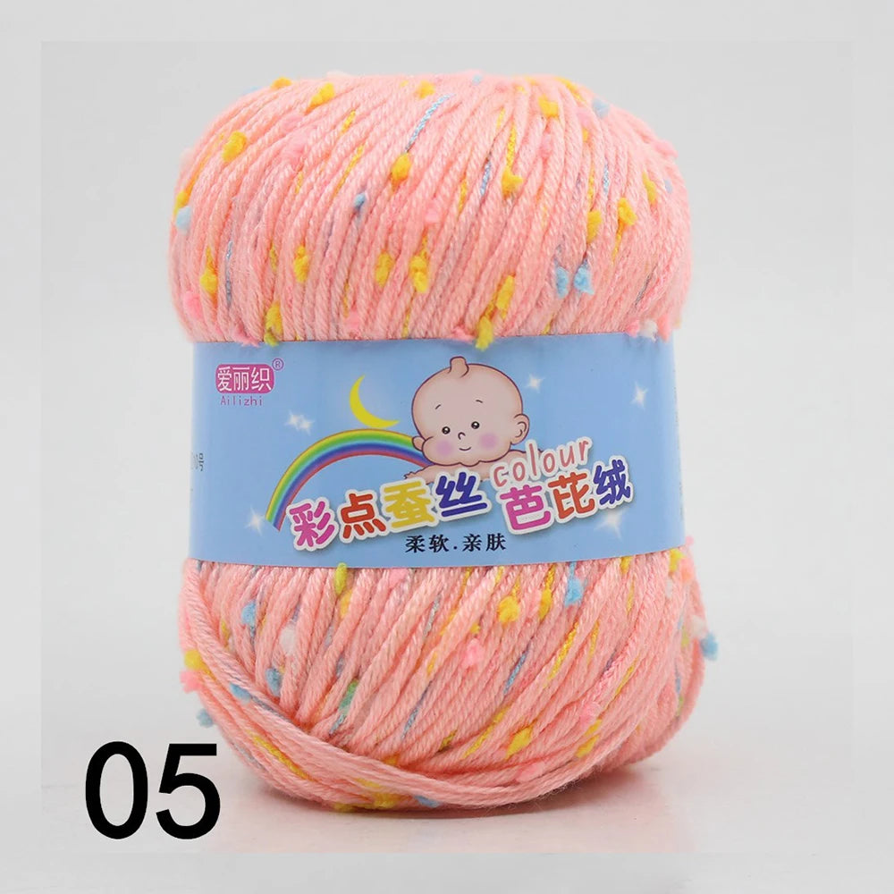 50g Colored Dot Silk Wool Yarn | Soft Baby Cotton Cashmere Blend for Knitting & Crochet
