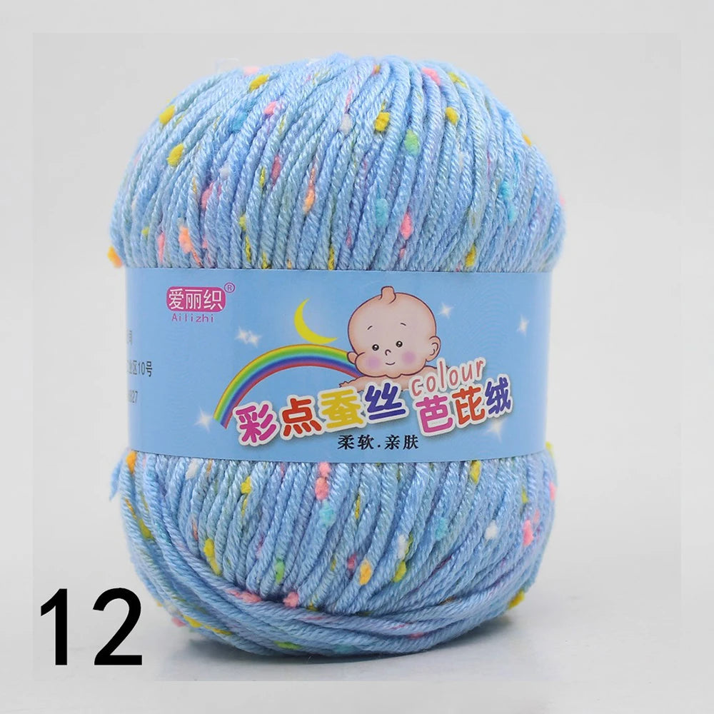 50g Colored Dot Silk Wool Yarn | Soft Baby Cotton Cashmere Blend for Knitting & Crochet