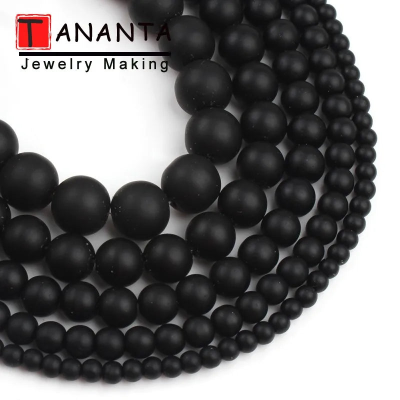 Matte Black Agate Onyx Beads – Natural Stone Jewelry Making Supply