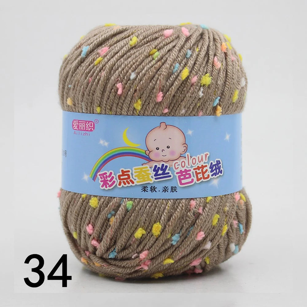 50g Colored Dot Silk Wool Yarn | Soft Baby Cotton Cashmere Blend for Knitting & Crochet