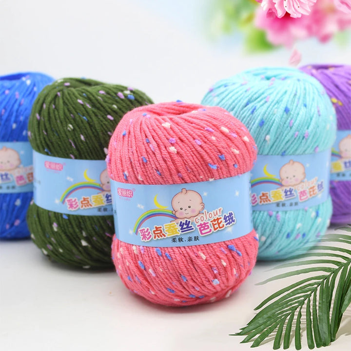 50g Colored Dot Silk Wool Yarn | Soft Baby Cotton Cashmere Blend for Knitting & Crochet