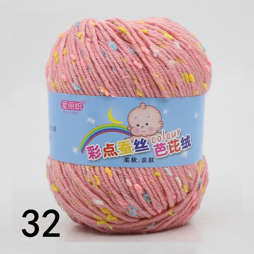 50g Colored Dot Silk Wool Yarn | Soft Baby Cotton Cashmere Blend for Knitting & Crochet