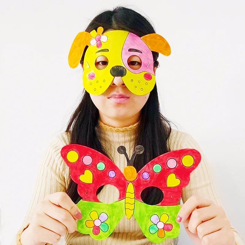 8Pcs Kids Cartoon Animal DIY Paper Mask Set with Color Pens