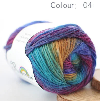 100% Wool Yarn – Rainbow Color Soft Thick Knitting & Crochet Thread
