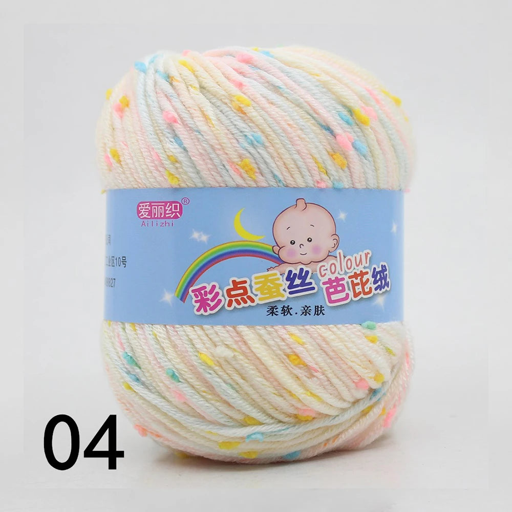 50g Colored Dot Silk Wool Yarn | Soft Baby Cotton Cashmere Blend for Knitting & Crochet