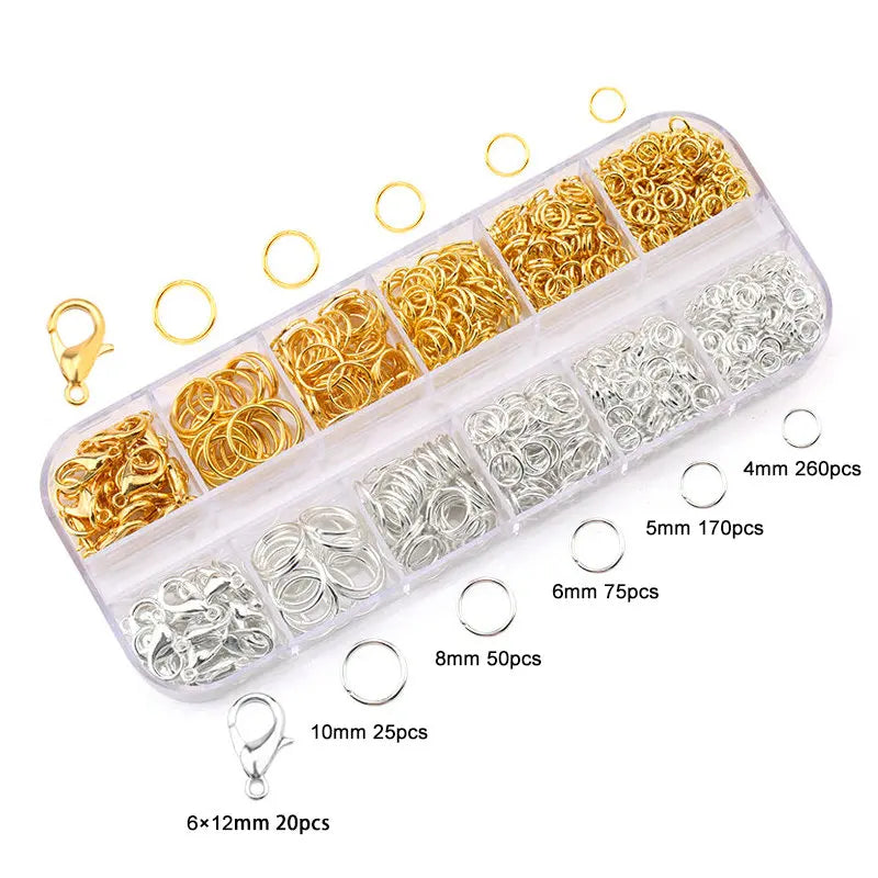Jewelry Findings Kit with Zinc Alloy Jump Rings & Lobster Clasps