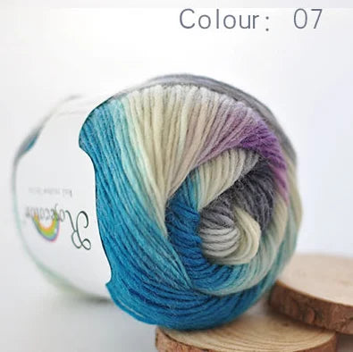 100% Wool Yarn – Rainbow Color Soft Thick Knitting & Crochet Thread