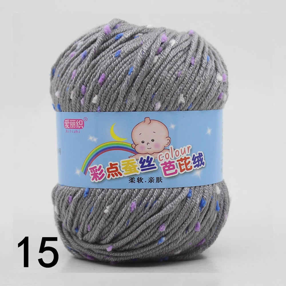 50g Colored Dot Silk Wool Yarn | Soft Baby Cotton Cashmere Blend for Knitting & Crochet