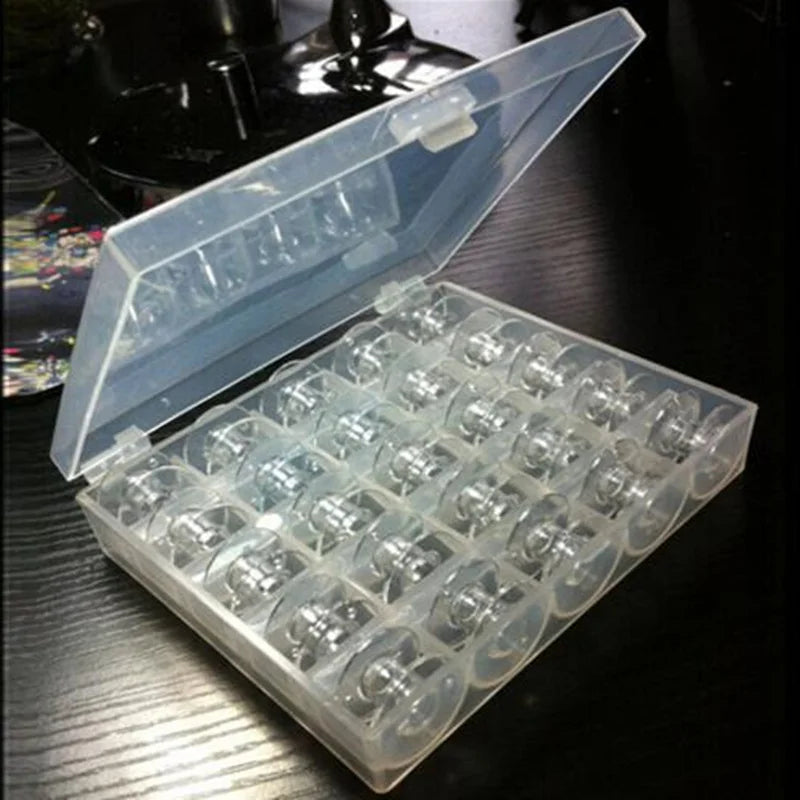 25Pcs Clear Sewing Machine Bobbins Set with Storage Box