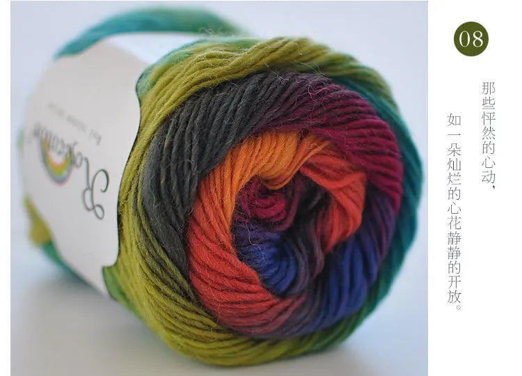 100% Wool Yarn – Rainbow Color Soft Thick Knitting & Crochet Thread