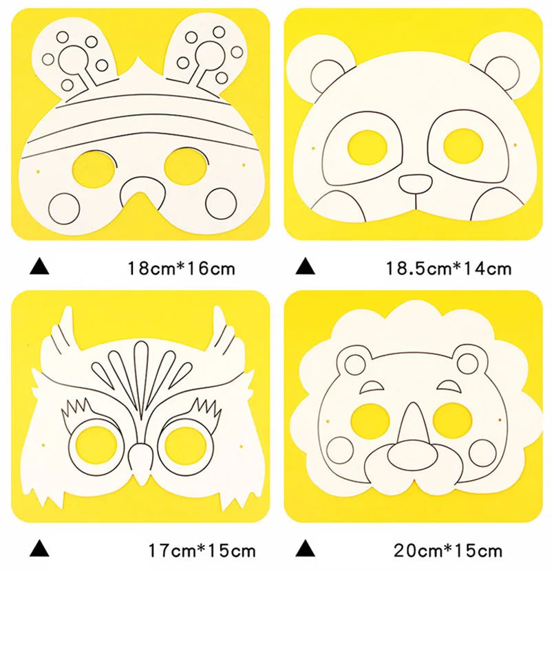8Pcs Kids Cartoon Animal DIY Paper Mask Set with Color Pens